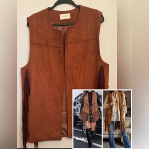 Anthropologie Brown Suede Fringe Vest